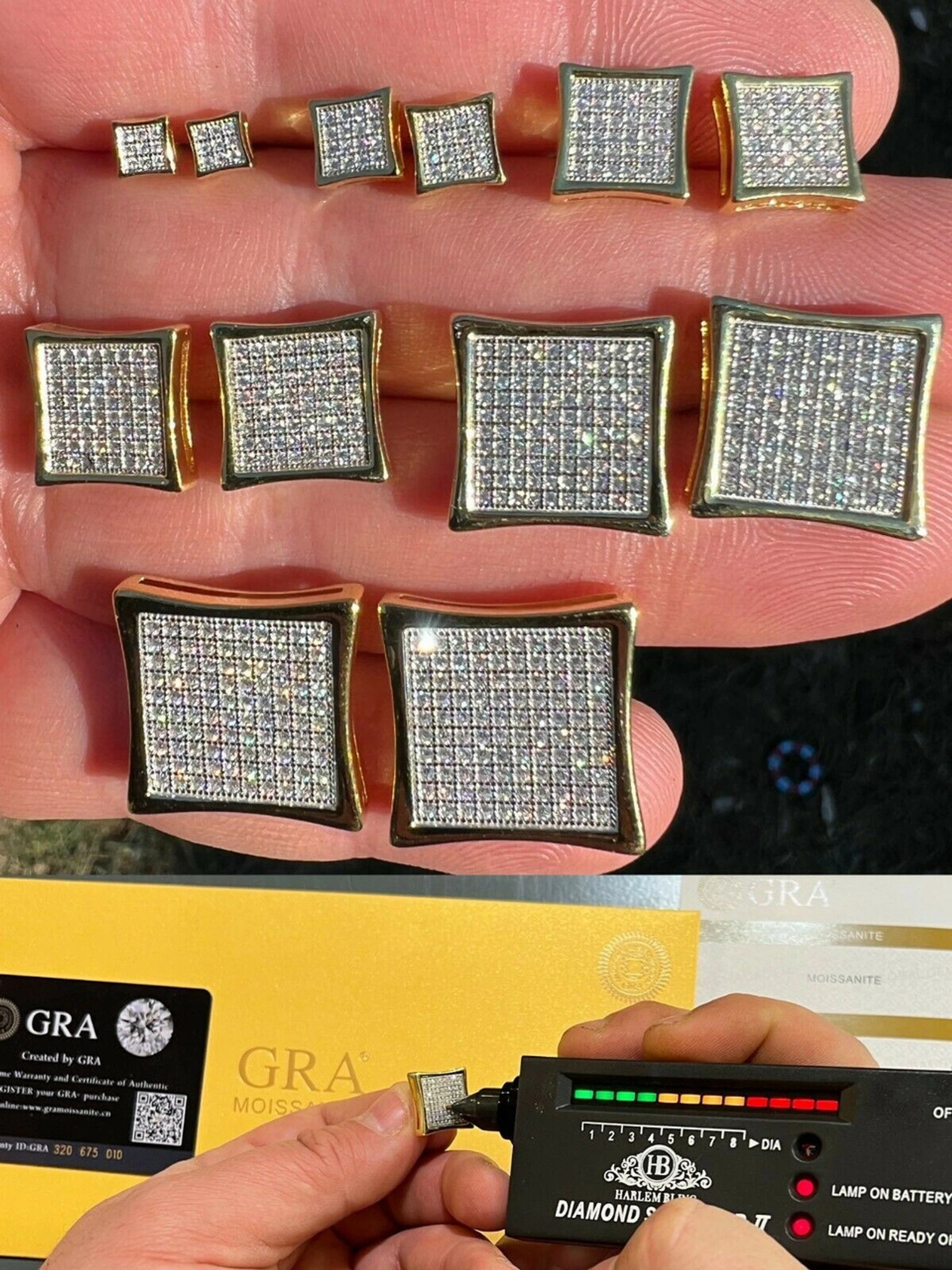 Moissanite Square Kite Earrings Passes Diamond Tester 4mm-18mm 14k Gold Vermeil 3 Moissanite Square Kite Earrings Passes Diamond Tester 4mm-18mm 14k Gold Vermeil