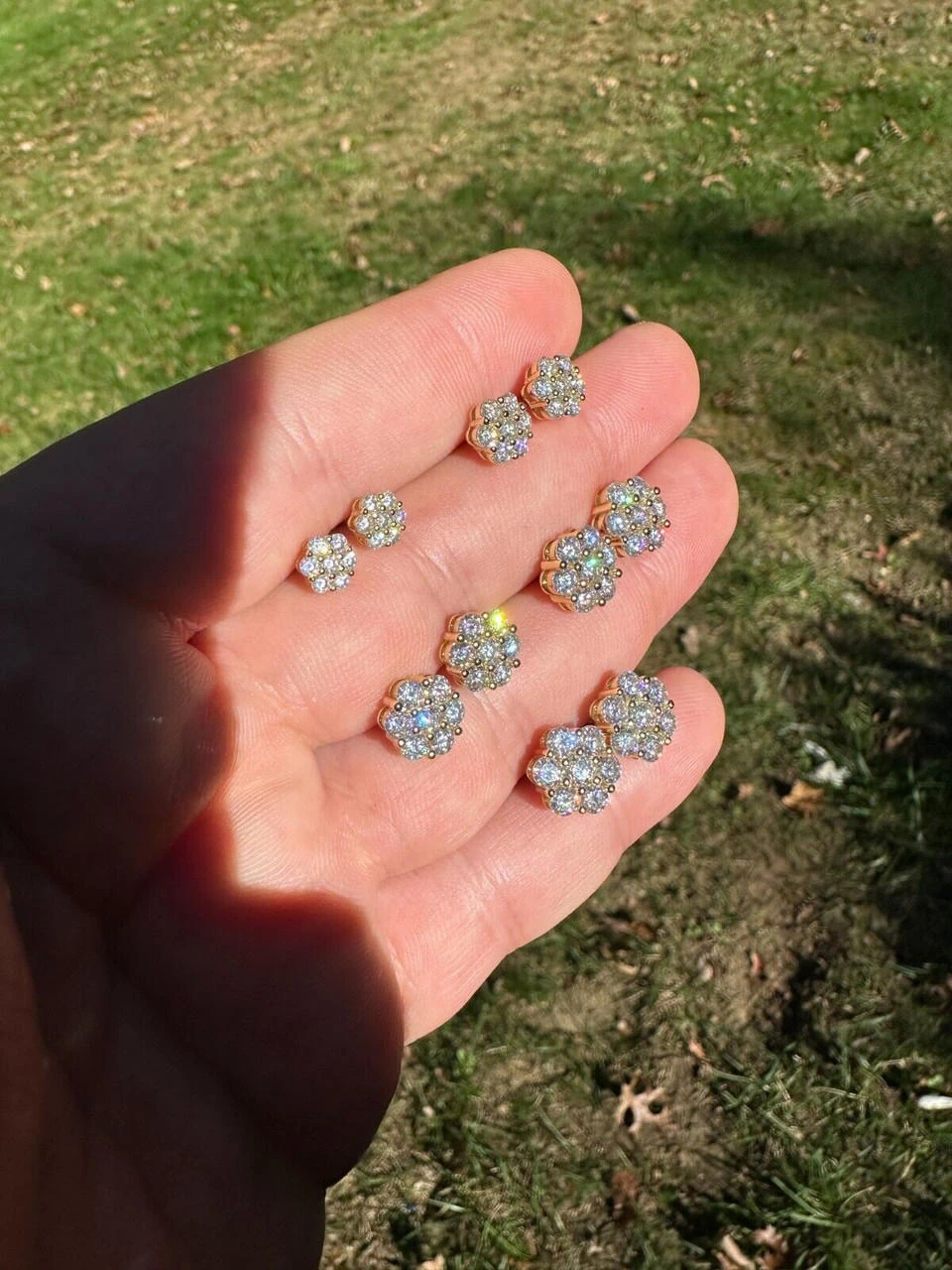 Moissanite Studs Iced Cluster Flower Set Earrings Real 14k Gold Over 925 Silver 12 Moissanite Studs Iced Cluster Flower Set Earrings Real 14k Gold Over 925 Silver - Image 10