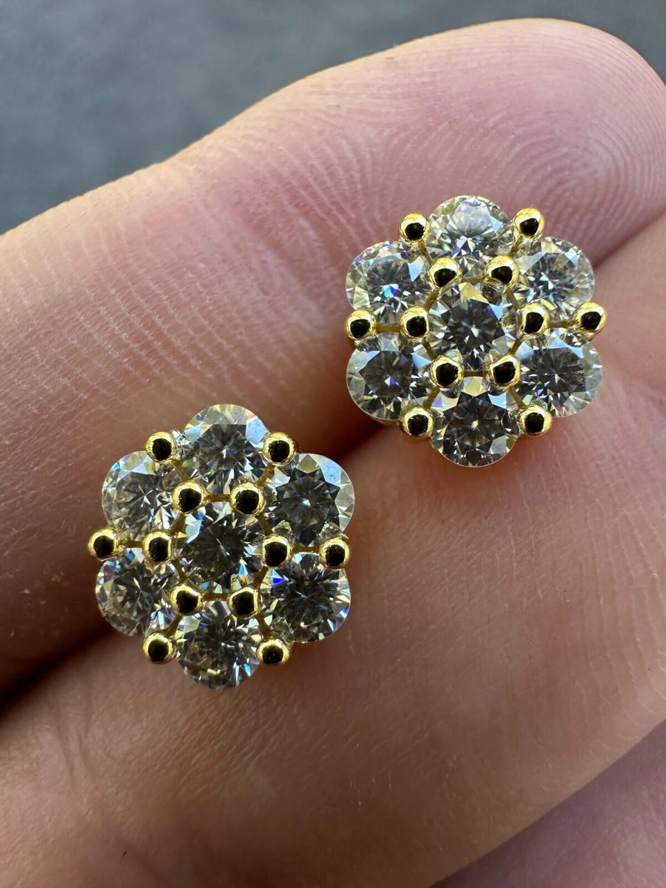 Moissanite Studs Iced Cluster Flower Set Earrings Real 14k Gold Over 925 Silver 8 Moissanite Studs Iced Cluster Flower Set Earrings Real 14k Gold Over 925 Silver - Image 6