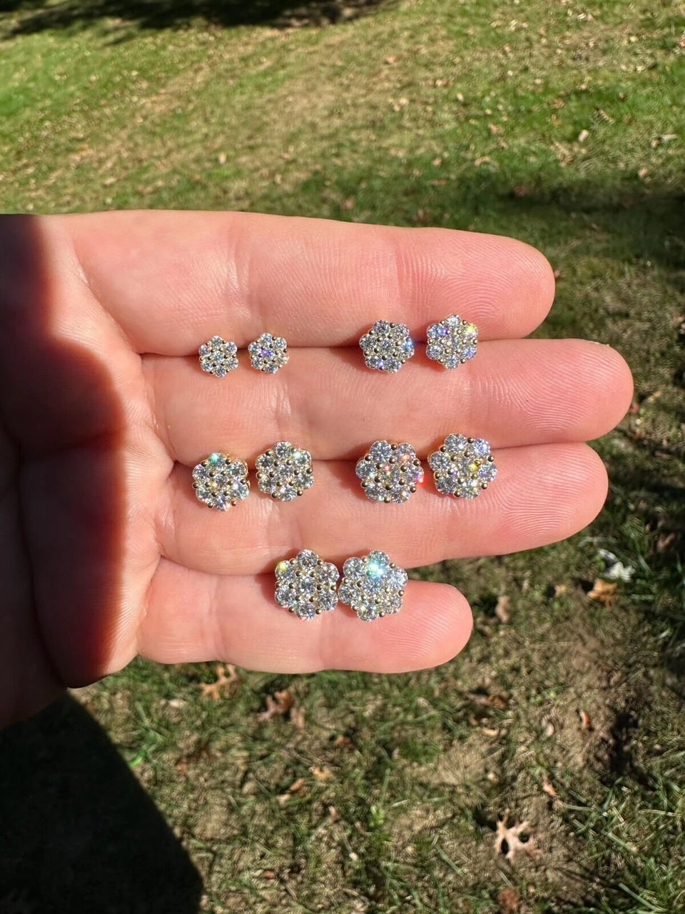 Moissanite Studs Iced Cluster Flower Set Earrings Real 14k Gold Over 925 Silver 10 Moissanite Studs Iced Cluster Flower Set Earrings Real 14k Gold Over 925 Silver - Image 8