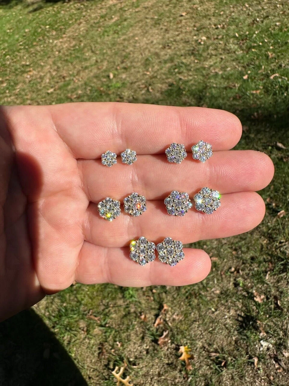 Moissanite Studs Iced Cluster Flower Set Earrings Real 14k Gold Over 925 Silver 13 Moissanite Studs Iced Cluster Flower Set Earrings Real 14k Gold Over 925 Silver - Image 11