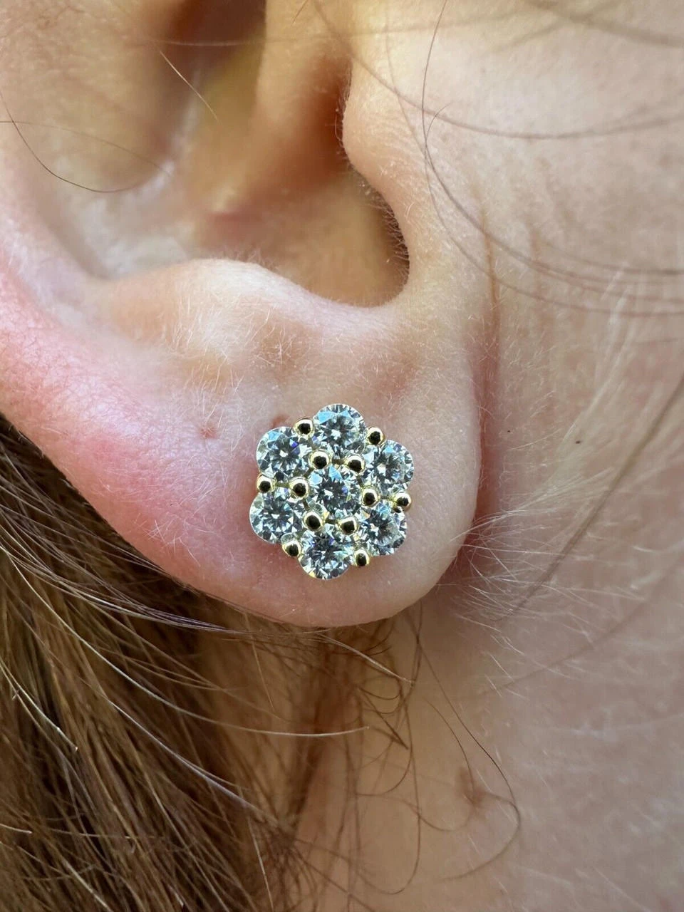 Moissanite Studs Iced Cluster Flower Set Earrings Real 14k Gold Over 925 Silver 5 Moissanite Studs Iced Cluster Flower Set Earrings Real 14k Gold Over 925 Silver - Image 3