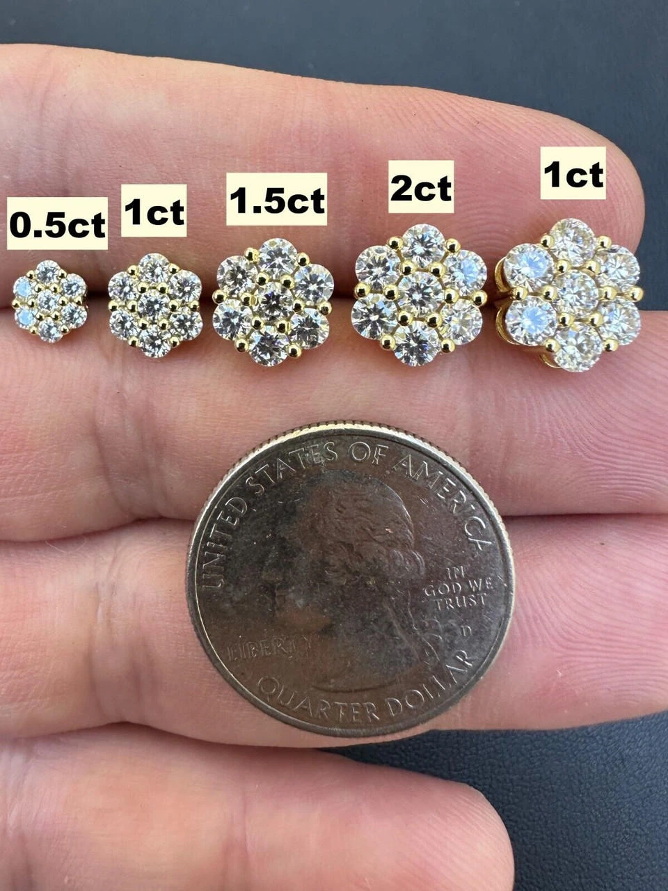 Moissanite Studs Iced Cluster Flower Set Earrings Real 14k Gold Over 925 Silver 7 Moissanite Studs Iced Cluster Flower Set Earrings Real 14k Gold Over 925 Silver - Image 5