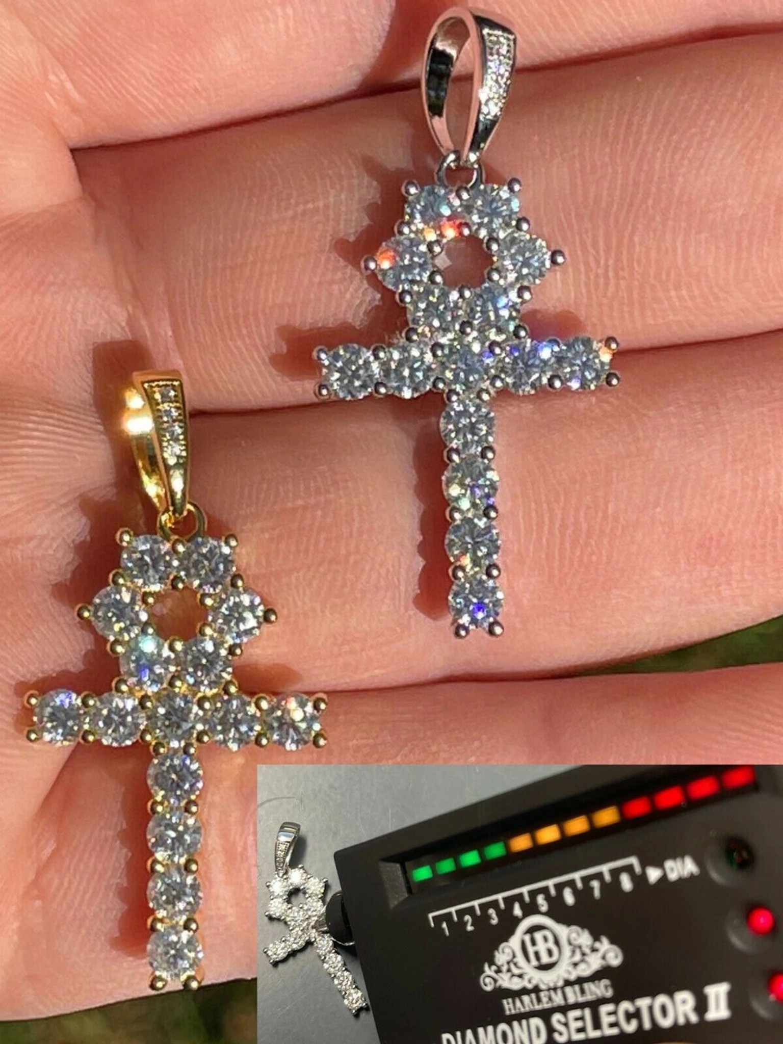 MOISSANITE Tennis Ankh Cross Pendant Iced Necklace Gold / Silver Diamond Test ✅ 3 MOISSANITE Tennis Ankh Cross Pendant Iced Necklace Gold / Silver Diamond Test ✅