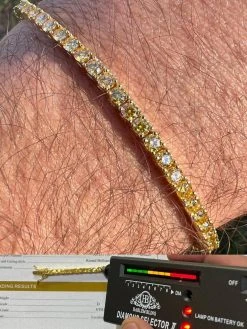 MOISSANITE Tennis Bracelet 14k Gold Plated 925 Silver Yellow Canary 3mm 6"-8.5"