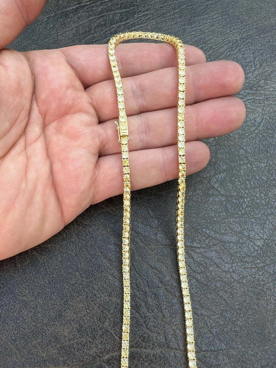 MOISSANITE Tennis Chain 14k Gold Over 925 Silver Yellow Canary Necklace 3mm 11 MOISSANITE Tennis Chain 14k Gold Over 925 Silver Yellow Canary Necklace 3mm - Image 9