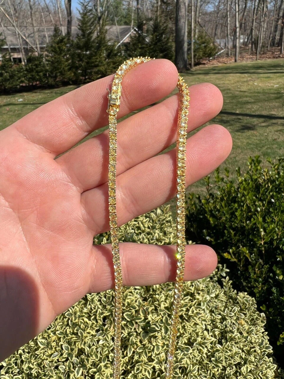 MOISSANITE Tennis Chain 14k Gold Over 925 Silver Yellow Canary Necklace 3mm 12 MOISSANITE Tennis Chain 14k Gold Over 925 Silver Yellow Canary Necklace 3mm - Image 10