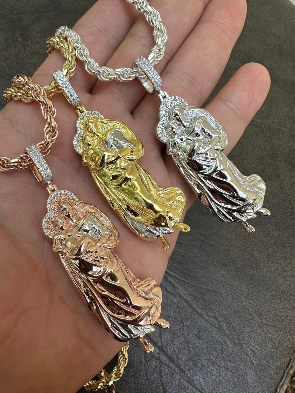 MOISSANITE Virgin Mary 3D Pendant Real 925 Silver/ Yellow Rose Gold Necklace 22 MOISSANITE Virgin Mary 3D Pendant Real 925 Silver/ Yellow Rose Gold Necklace - Image 20