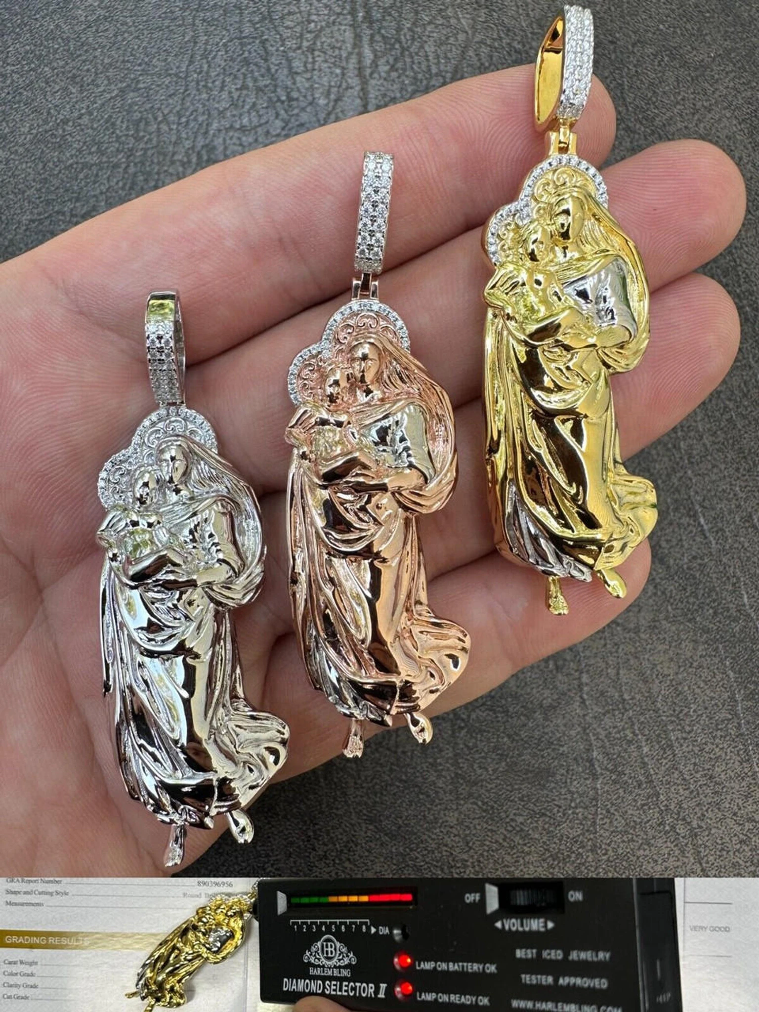 MOISSANITE Virgin Mary 3D Pendant Real 925 Silver/ Yellow Rose Gold Necklace 3 MOISSANITE Virgin Mary 3D Pendant Real 925 Silver/ Yellow Rose Gold Necklace