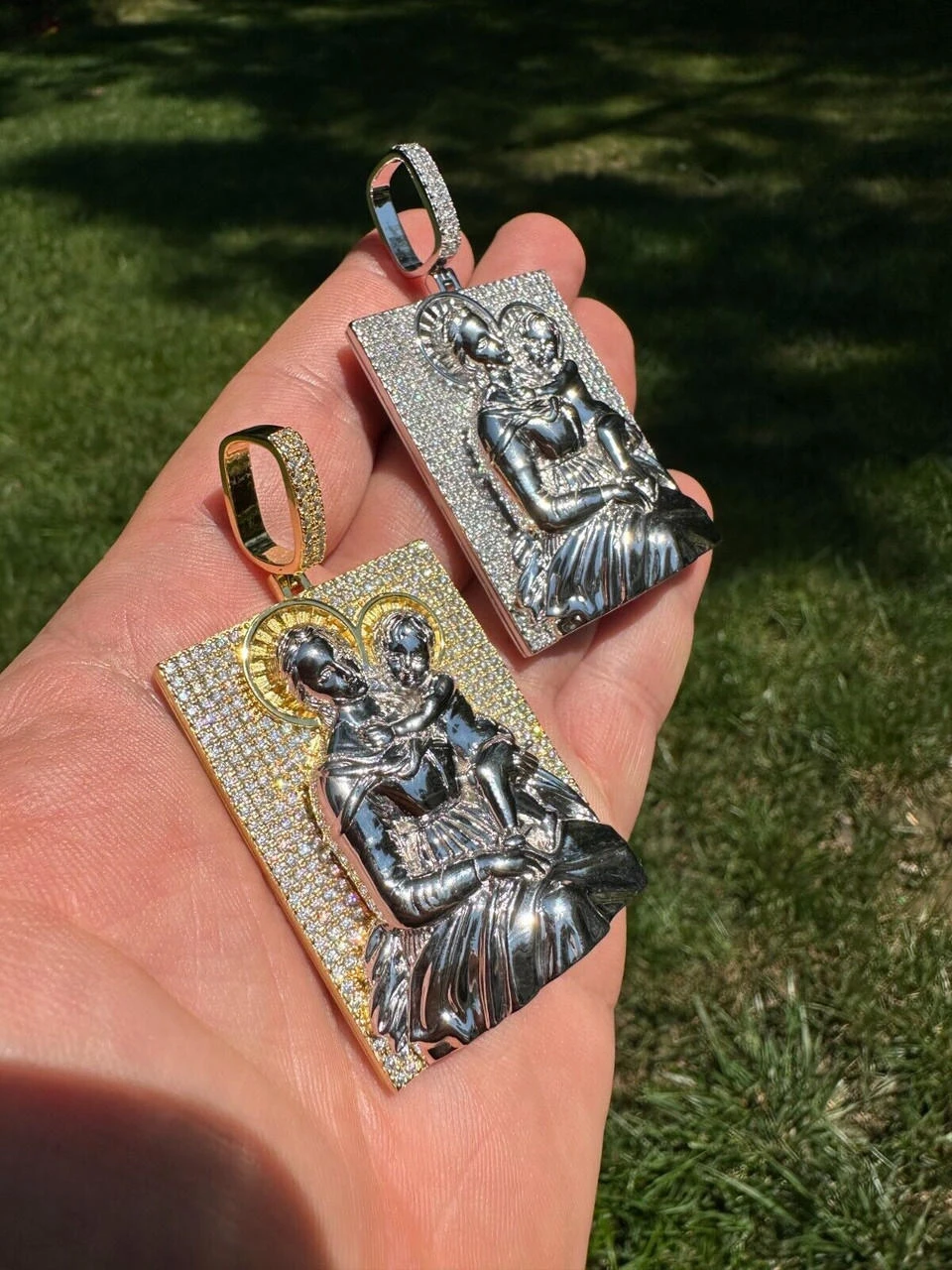 MOISSANITE Virgin Mary Pendant Real 925 Silver Necklace Large 2.5" Ice Out Piece 7 MOISSANITE Virgin Mary Pendant Real 925 Silver Necklace Large 2.5" Ice Out Piece - Image 5