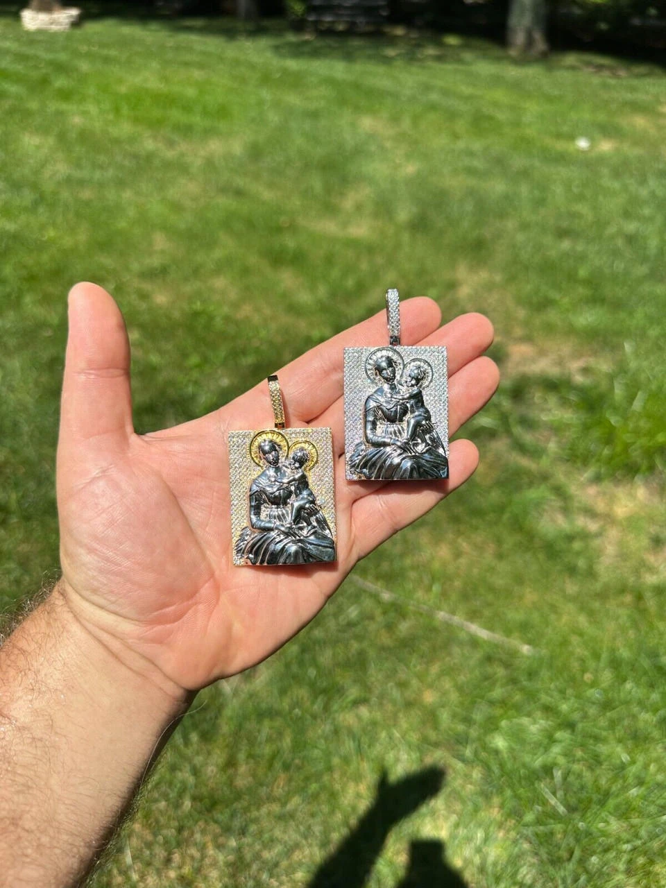 MOISSANITE Virgin Mary Pendant Real 925 Silver Necklace Large 2.5" Ice Out Piece 6 MOISSANITE Virgin Mary Pendant Real 925 Silver Necklace Large 2.5" Ice Out Piece - Image 4