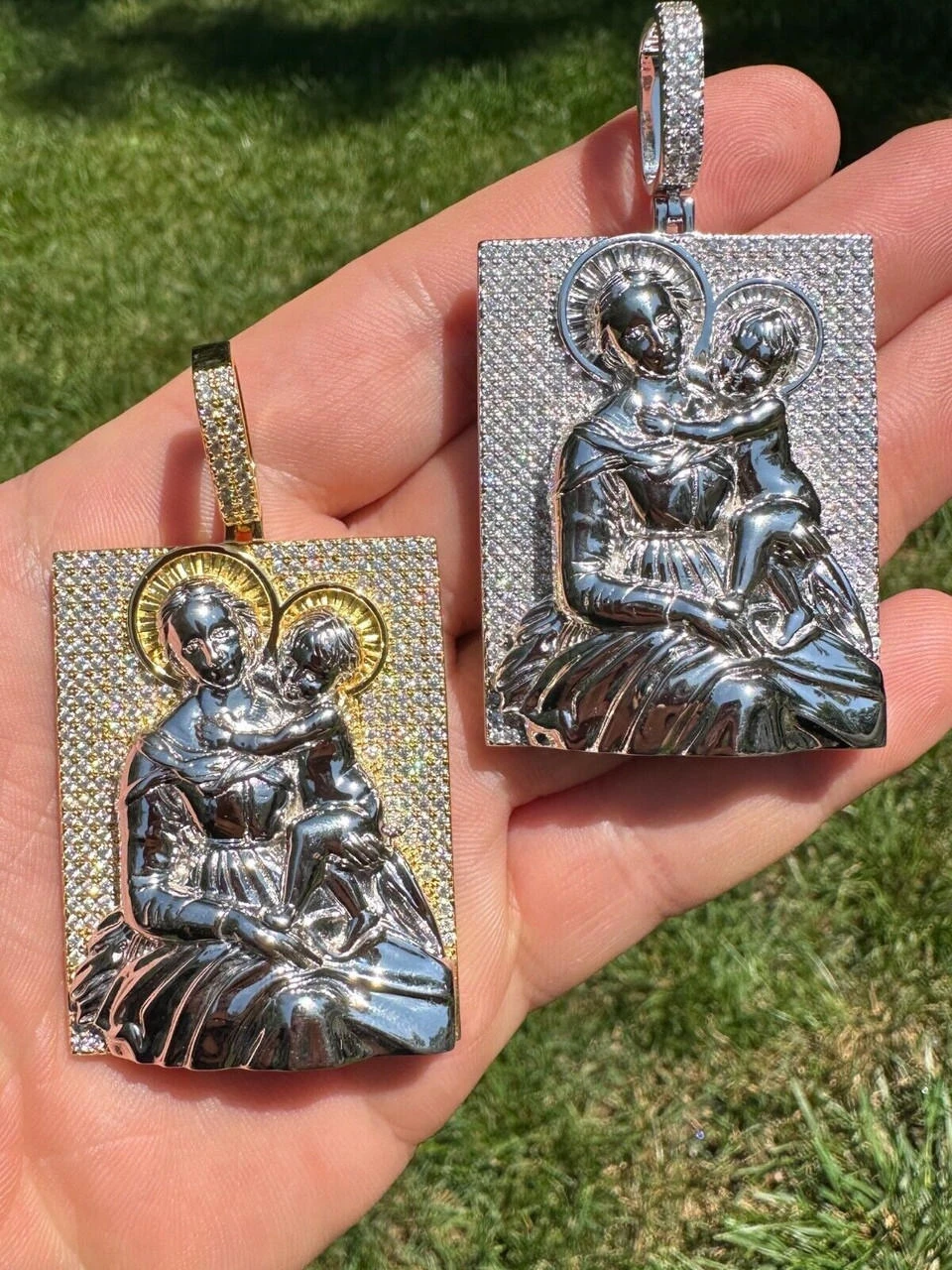 MOISSANITE Virgin Mary Pendant Real 925 Silver Necklace Large 2.5" Ice Out Piece 16 MOISSANITE Virgin Mary Pendant Real 925 Silver Necklace Large 2.5" Ice Out Piece - Image 14