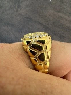 Nugget Ring Mens Real Solid 14K Gold Plated 925 Silver Iced CZ Pinky Hip Hop -Harlem Bling Shop harlembling nugget ring mens real solid 14k gold plated 925 silver iced cz pinky hip hop 35466.1664301032