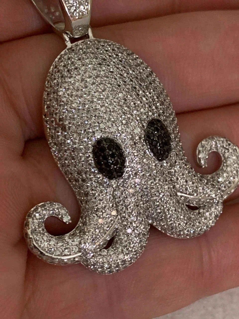 Octopus Emoji Pendant Solid 925 Sterling Silver ICY Diamond Hip Hop Piece Iced 14 Octopus Emoji Pendant Solid 925 Sterling Silver ICY Diamond Hip Hop Piece Iced - Image 12