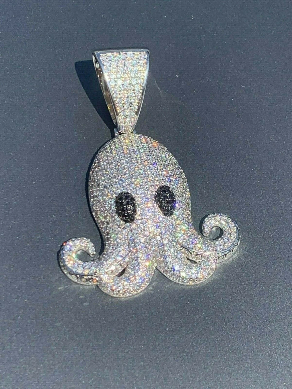 Octopus Emoji Pendant Solid 925 Sterling Silver ICY Diamond Hip Hop Piece Iced 4 Octopus Emoji Pendant Solid 925 Sterling Silver ICY Diamond Hip Hop Piece Iced - Image 2