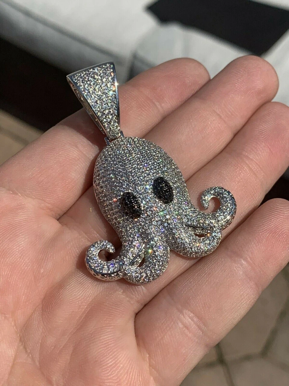 Octopus Emoji Pendant Solid 925 Sterling Silver ICY Diamond Hip Hop Piece Iced 9 Octopus Emoji Pendant Solid 925 Sterling Silver ICY Diamond Hip Hop Piece Iced - Image 7