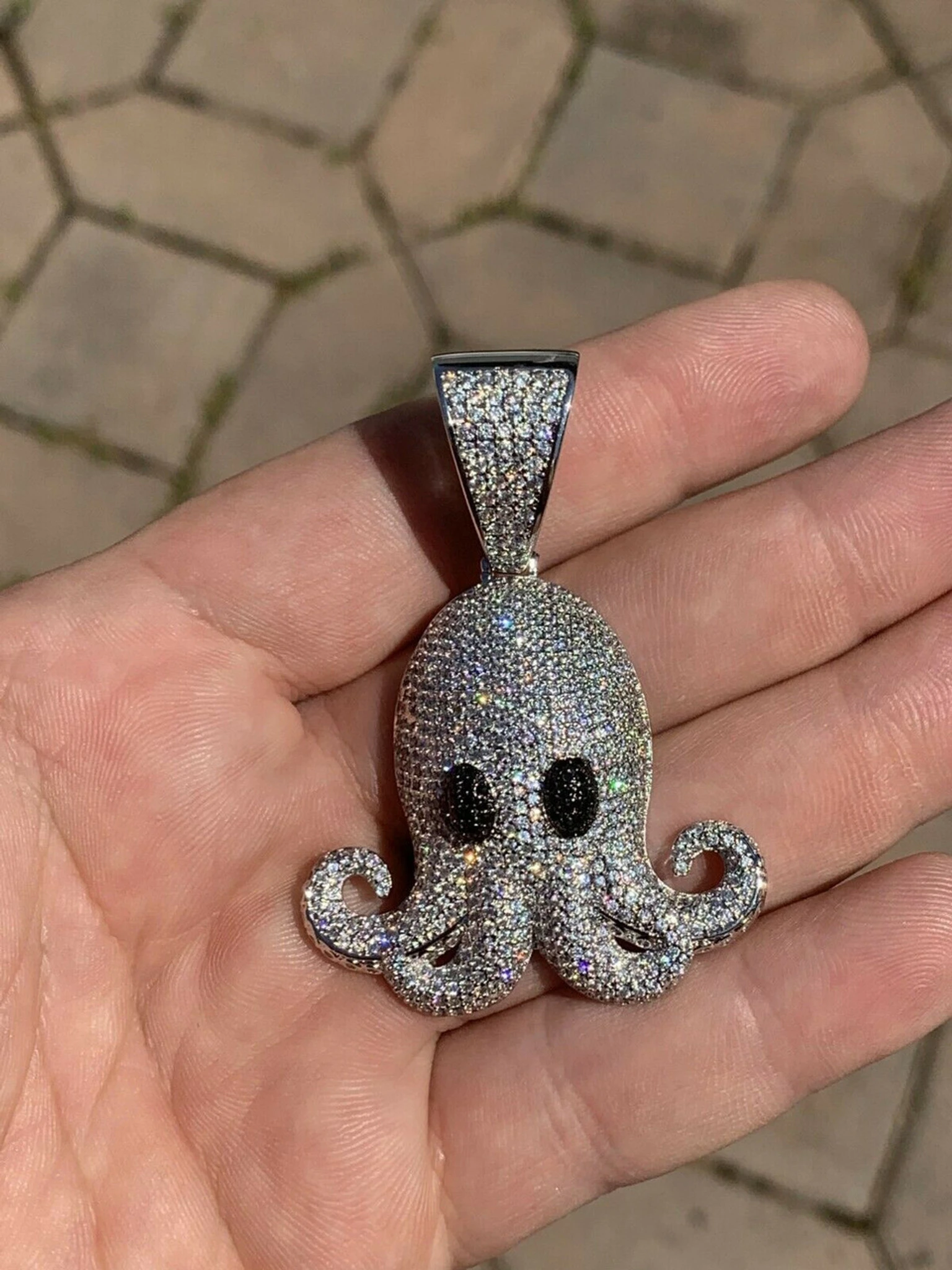 Octopus Emoji Pendant Solid 925 Sterling Silver ICY Diamond Hip Hop Piece Iced 3 Octopus Emoji Pendant Solid 925 Sterling Silver ICY Diamond Hip Hop Piece Iced