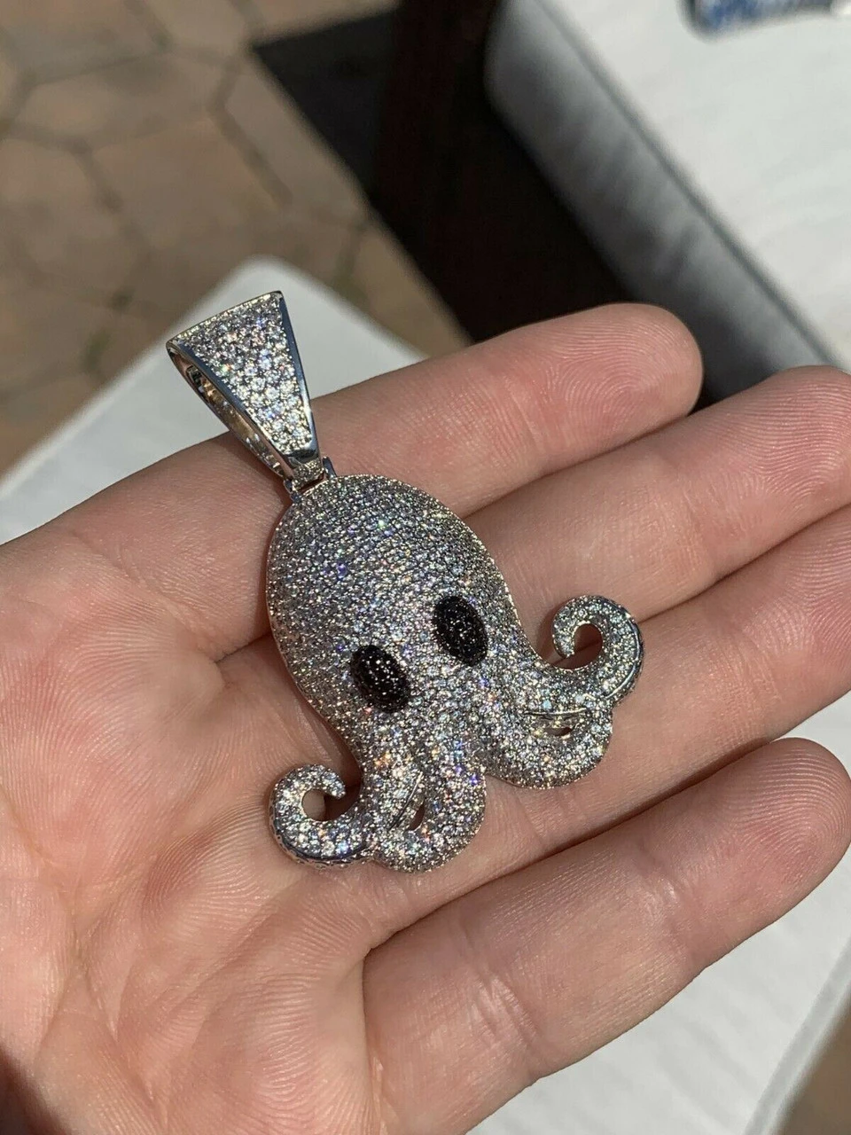 Octopus Emoji Pendant Solid 925 Sterling Silver ICY Diamond Hip Hop Piece Iced 5 Octopus Emoji Pendant Solid 925 Sterling Silver ICY Diamond Hip Hop Piece Iced - Image 3