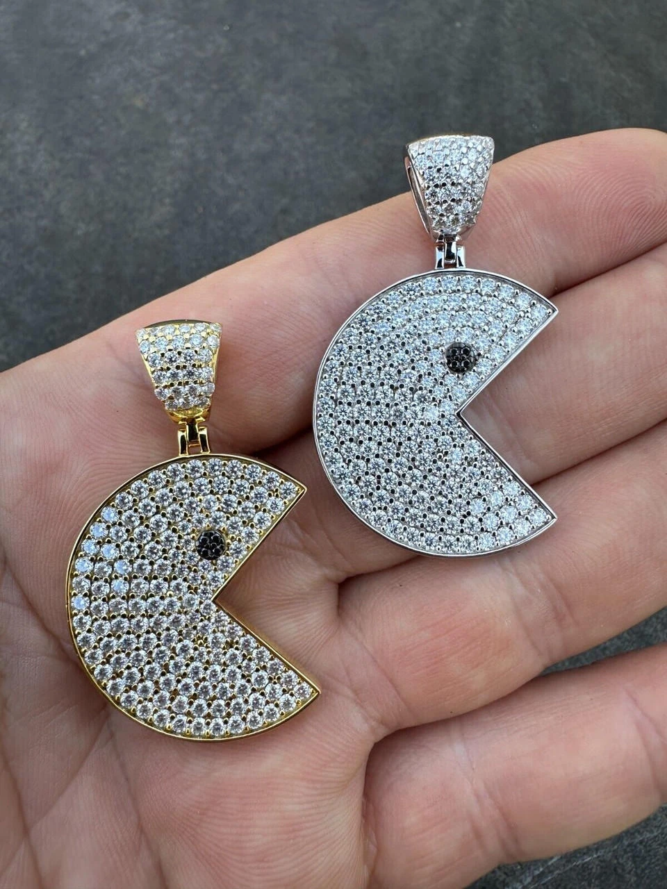 PACMAN Iced Pendant MOISSANITE Real 925 Silver / 14k Gold Hip Hop Necklace 4 PACMAN Iced Pendant MOISSANITE Real 925 Silver / 14k Gold Hip Hop Necklace - Image 2