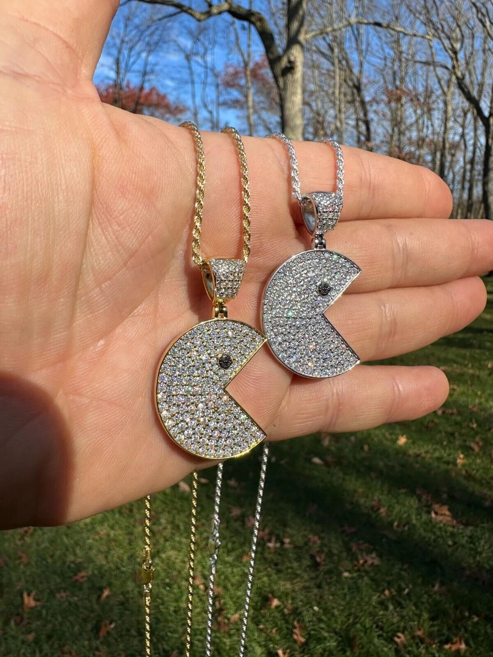 PACMAN Iced Pendant MOISSANITE Real 925 Silver / 14k Gold Hip Hop Necklace 5 PACMAN Iced Pendant MOISSANITE Real 925 Silver / 14k Gold Hip Hop Necklace - Image 3