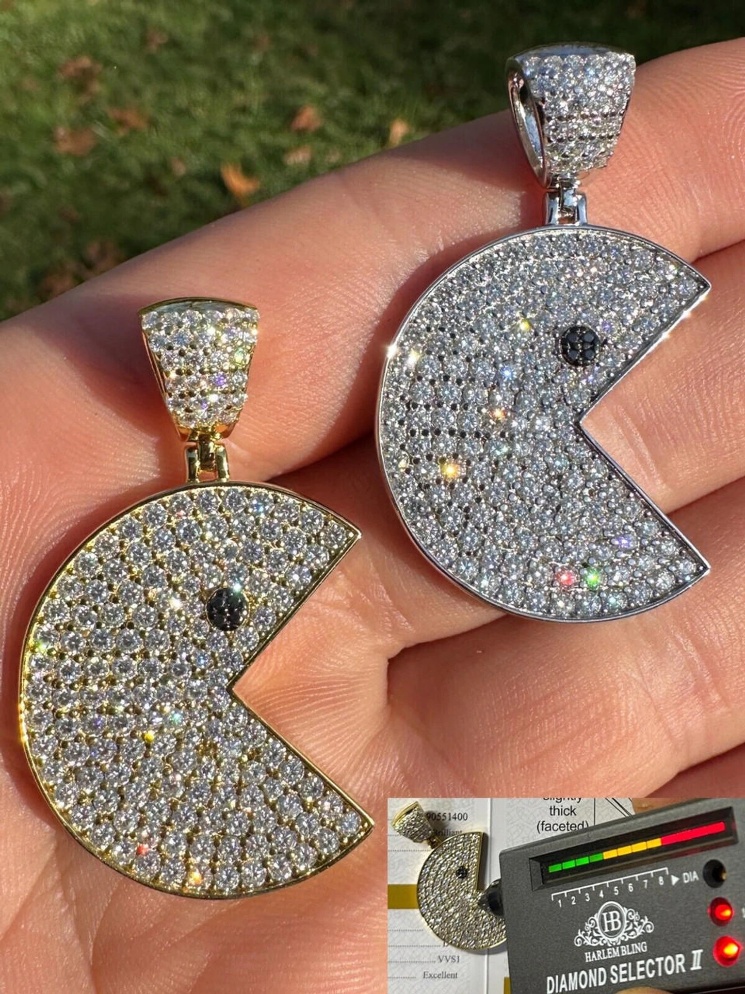 PACMAN Iced Pendant MOISSANITE Real 925 Silver / 14k Gold Hip Hop Necklace 3 PACMAN Iced Pendant MOISSANITE Real 925 Silver / 14k Gold Hip Hop Necklace