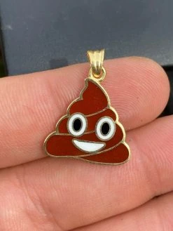 Poop Emoji Solid 925 Sterling Silver 14k Gold Plated 1" Pendant For Necklace