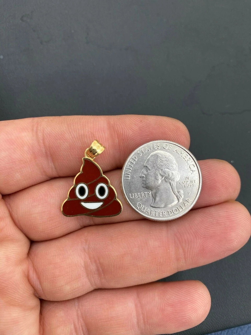Poop Emoji Solid 925 Sterling Silver 14k Gold Plated 1" Pendant For Necklace 4 Poop Emoji Solid 925 Sterling Silver 14k Gold Plated 1" Pendant For Necklace - Image 2