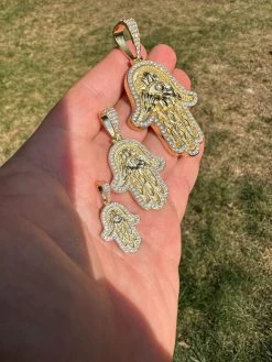 Real 14k Gold & 925 Sterling Silver Hamsa Evil Eye Hand Iced MOISSANITE Pendant -Harlem Bling Shop harlembling real 14k gold and 925 sterling silver hamsa evil eye hand iced moissanite pendant 28874.1694222335