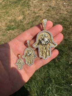 Real 14k Gold & 925 Sterling Silver Hamsa Evil Eye Hand Iced MOISSANITE Pendant -Harlem Bling Shop harlembling real 14k gold and 925 sterling silver hamsa evil eye hand iced moissanite pendant 41774.1694222583