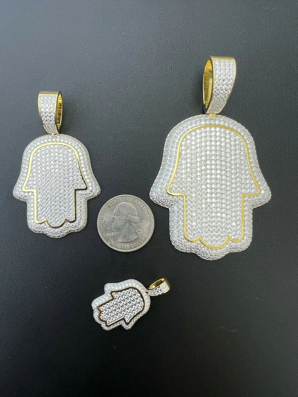 Real 14k Gold Vermeil 925 Silver God's Hand Hamsa Iced Diamond Pendant Necklace 11 Real 14k Gold Vermeil 925 Silver God's Hand Hamsa Iced Diamond Pendant Necklace - Image 9