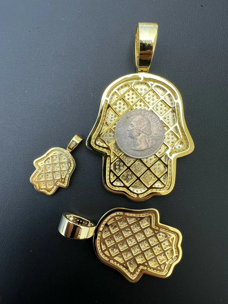 Real 14k Gold Vermeil 925 Silver God's Hand Hamsa Iced Diamond Pendant Necklace 12 Real 14k Gold Vermeil 925 Silver God's Hand Hamsa Iced Diamond Pendant Necklace - Image 10