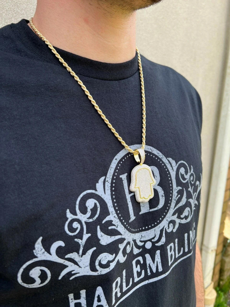 Real 14k Gold Vermeil 925 Silver God's Hand Hamsa Iced Diamond Pendant Necklace 8 Real 14k Gold Vermeil 925 Silver God's Hand Hamsa Iced Diamond Pendant Necklace - Image 6