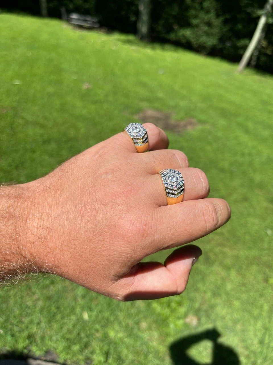 Real 14k Gold Vermeil 925 Silver Out Iced Diamond Hip Hop Solitaire Ring Men's 9 Real 14k Gold Vermeil 925 Silver Out Iced Diamond Hip Hop Solitaire Ring Men's - Image 7