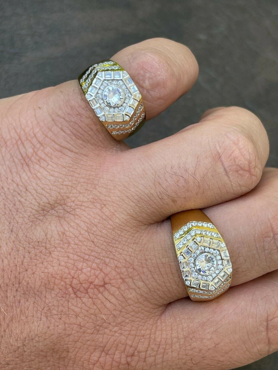 Real 14k Gold Vermeil 925 Silver Out Iced Diamond Hip Hop Solitaire Ring Men's 12 Real 14k Gold Vermeil 925 Silver Out Iced Diamond Hip Hop Solitaire Ring Men's - Image 10