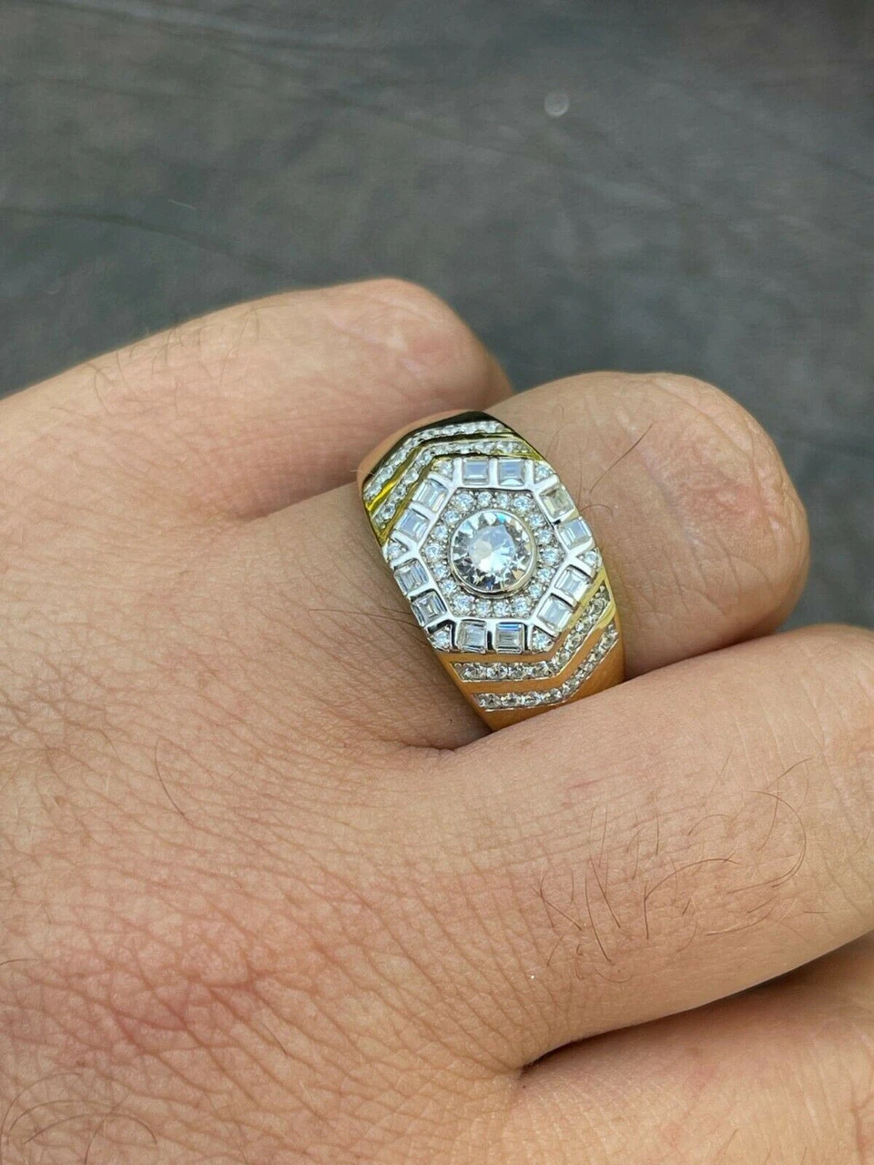 Real 14k Gold Vermeil 925 Silver Out Iced Diamond Hip Hop Solitaire Ring Men's 11 Real 14k Gold Vermeil 925 Silver Out Iced Diamond Hip Hop Solitaire Ring Men's - Image 9