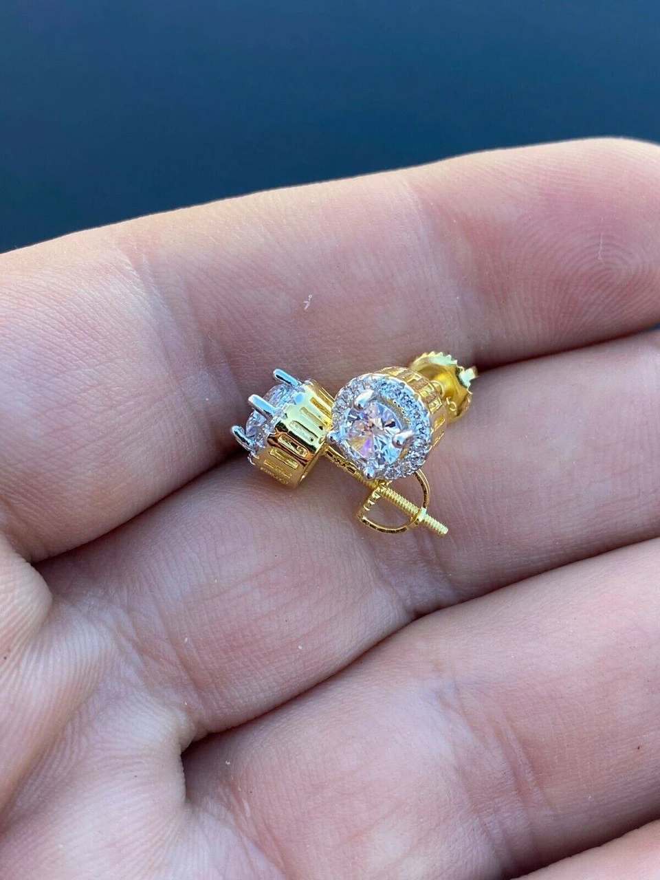 Real 14k Gold Vermeil Iced Diamond Hip Hop Earrings Studs MOISSANITE Mens Ladies 7 Real 14k Gold Vermeil Iced Diamond Hip Hop Earrings Studs MOISSANITE Mens Ladies - Image 5