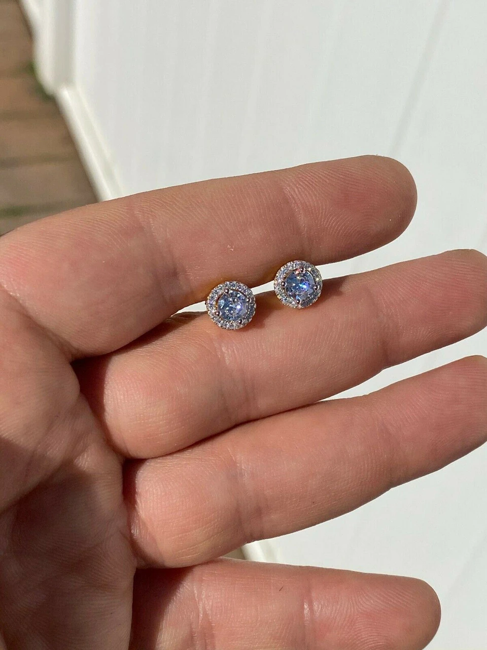 Real 14k Gold Vermeil Iced Diamond Hip Hop Earrings Studs MOISSANITE Mens Ladies 8 Real 14k Gold Vermeil Iced Diamond Hip Hop Earrings Studs MOISSANITE Mens Ladies - Image 6