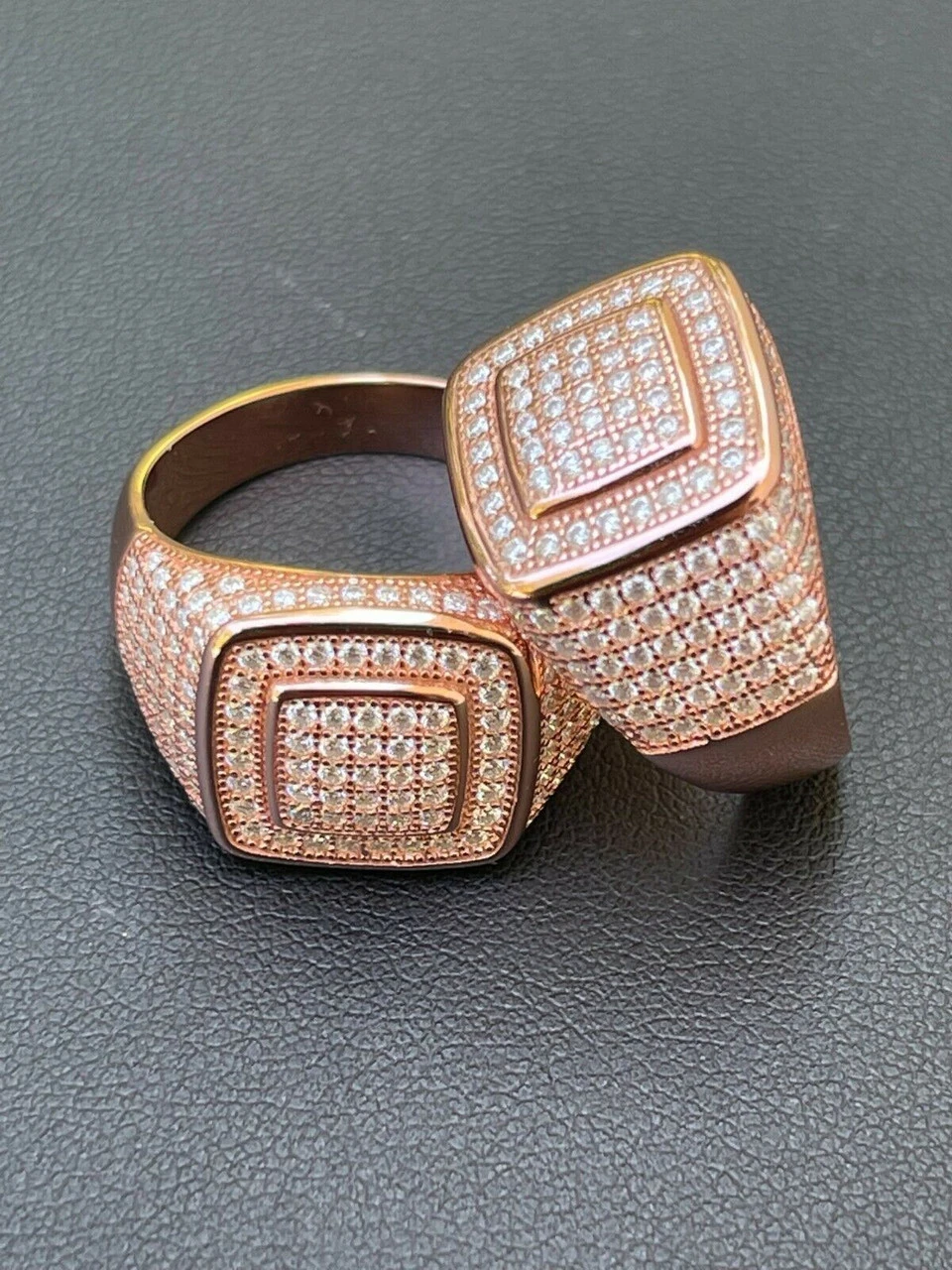 Real 14k Rose Gold Vermeil Men Hip Hop Iced Moissanite Ring Pass Diamond Tester 8 Real 14k Rose Gold Vermeil Men Hip Hop Iced Moissanite Ring Pass Diamond Tester - Image 6