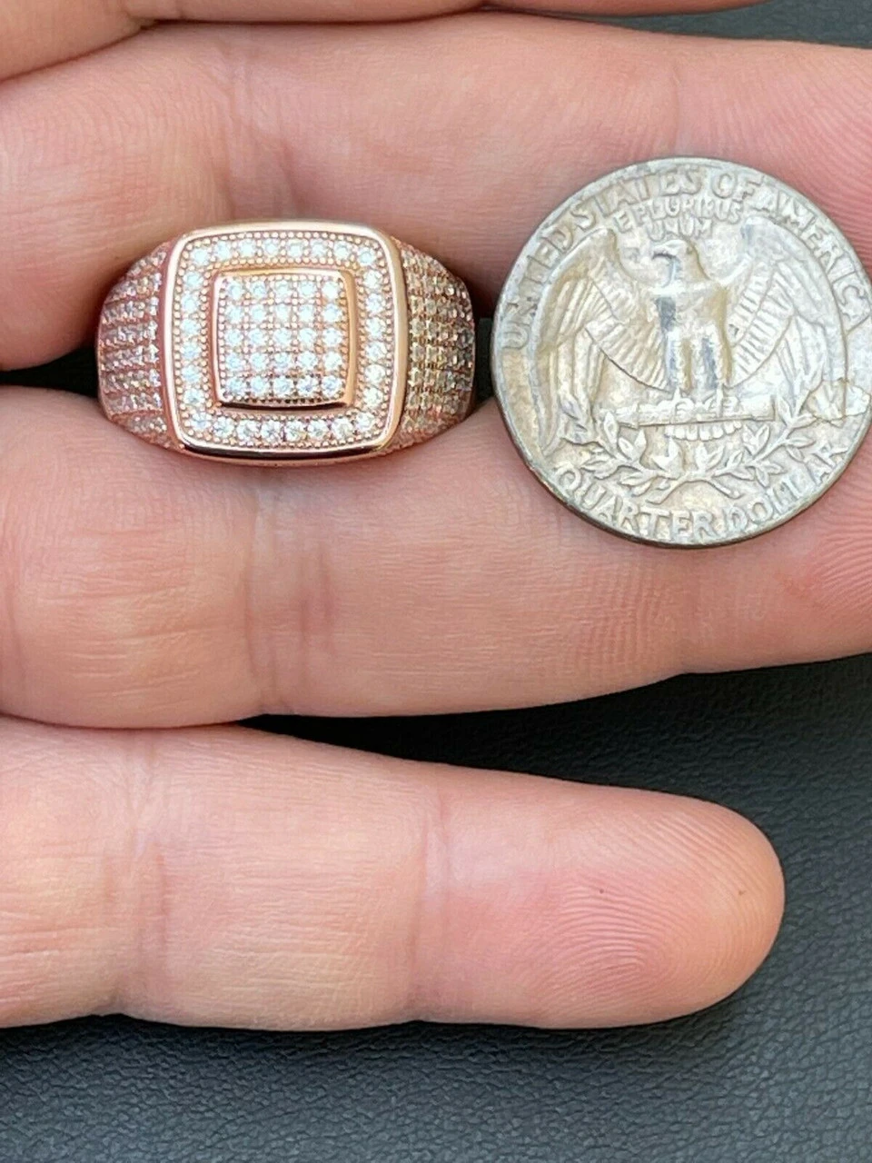 Real 14k Rose Gold Vermeil Men Hip Hop Iced Moissanite Ring Pass Diamond Tester 13 Real 14k Rose Gold Vermeil Men Hip Hop Iced Moissanite Ring Pass Diamond Tester - Image 11