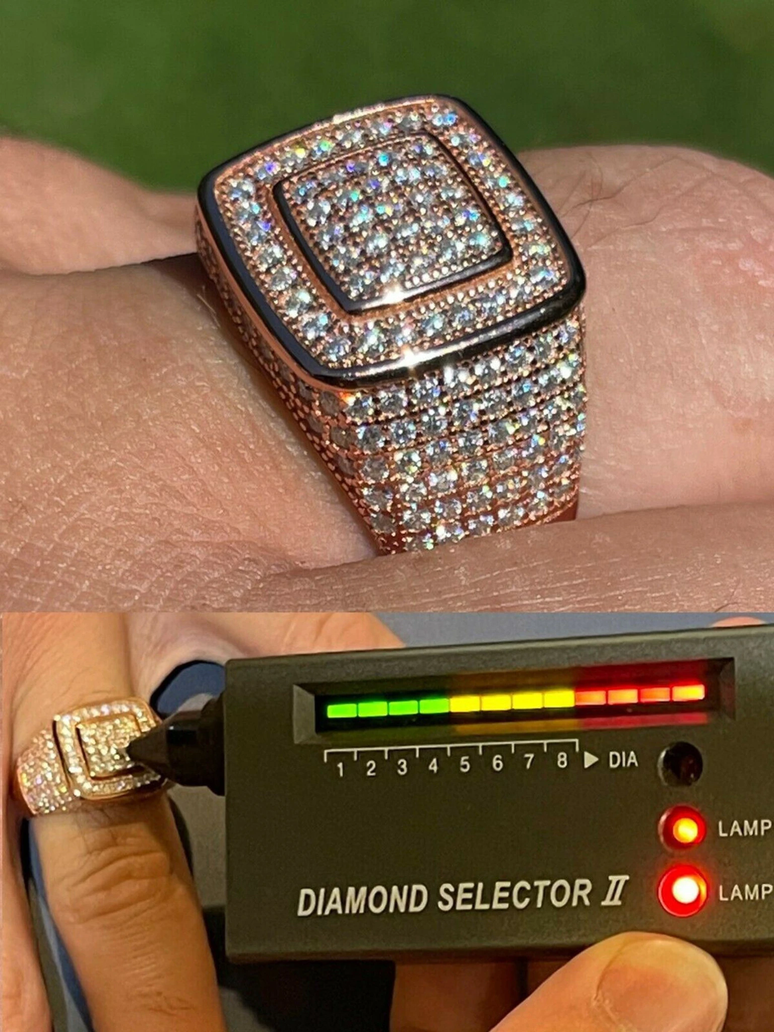 Real 14k Rose Gold Vermeil Men Hip Hop Iced Moissanite Ring Pass Diamond Tester 3 Real 14k Rose Gold Vermeil Men Hip Hop Iced Moissanite Ring Pass Diamond Tester