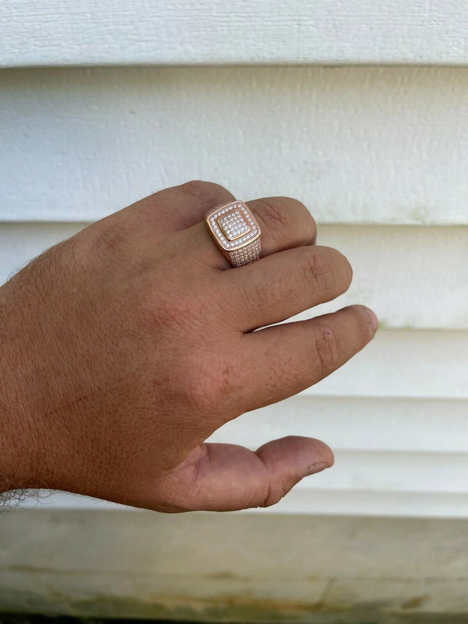 Real 14k Rose Gold Vermeil Men Hip Hop Iced Moissanite Ring Pass Diamond Tester 5 Real 14k Rose Gold Vermeil Men Hip Hop Iced Moissanite Ring Pass Diamond Tester - Image 3