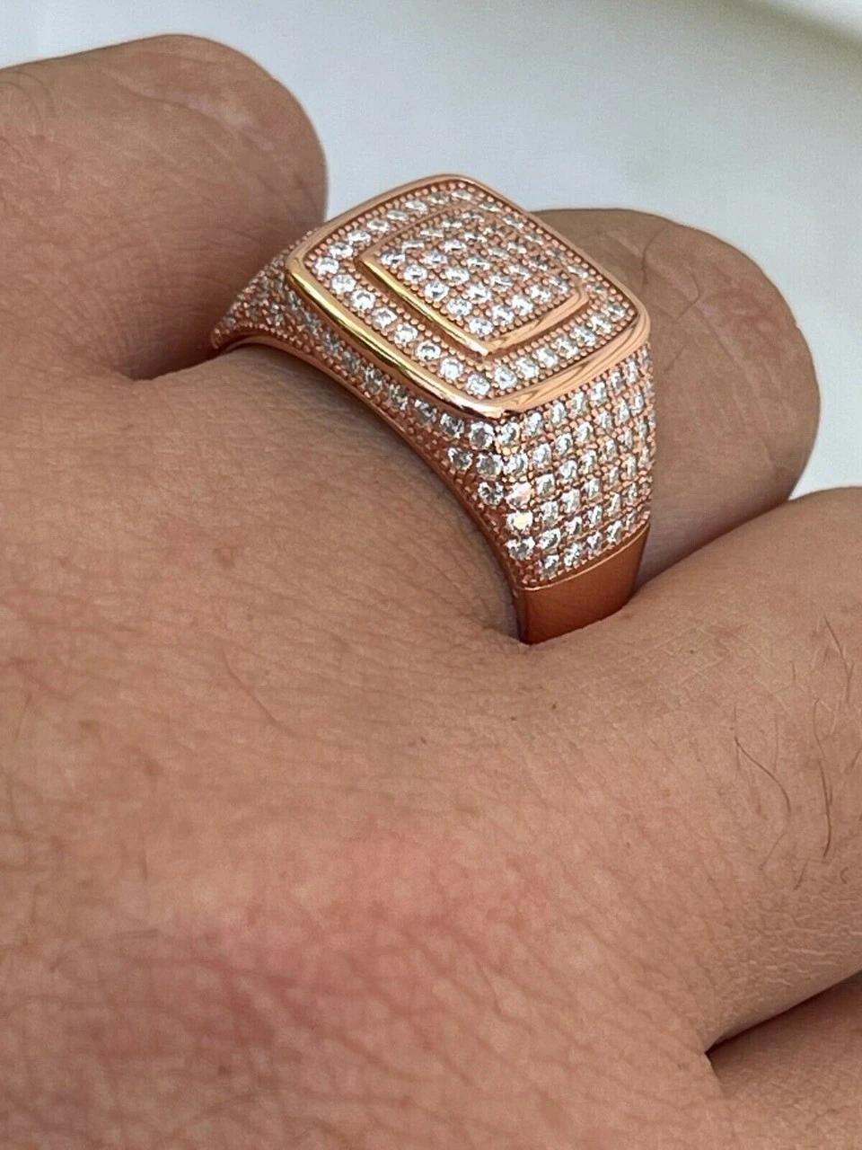 Real 14k Rose Gold Vermeil Men Hip Hop Iced Moissanite Ring Pass Diamond Tester 11 Real 14k Rose Gold Vermeil Men Hip Hop Iced Moissanite Ring Pass Diamond Tester - Image 9
