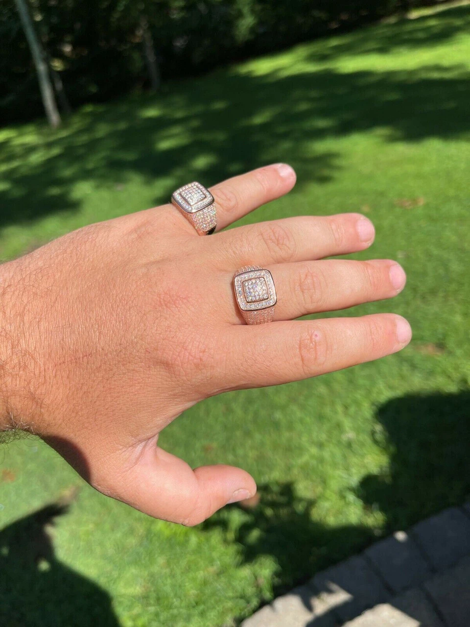 Real 14k Rose Gold Vermeil Men Hip Hop Iced Moissanite Ring Pass Diamond Tester 9 Real 14k Rose Gold Vermeil Men Hip Hop Iced Moissanite Ring Pass Diamond Tester - Image 7