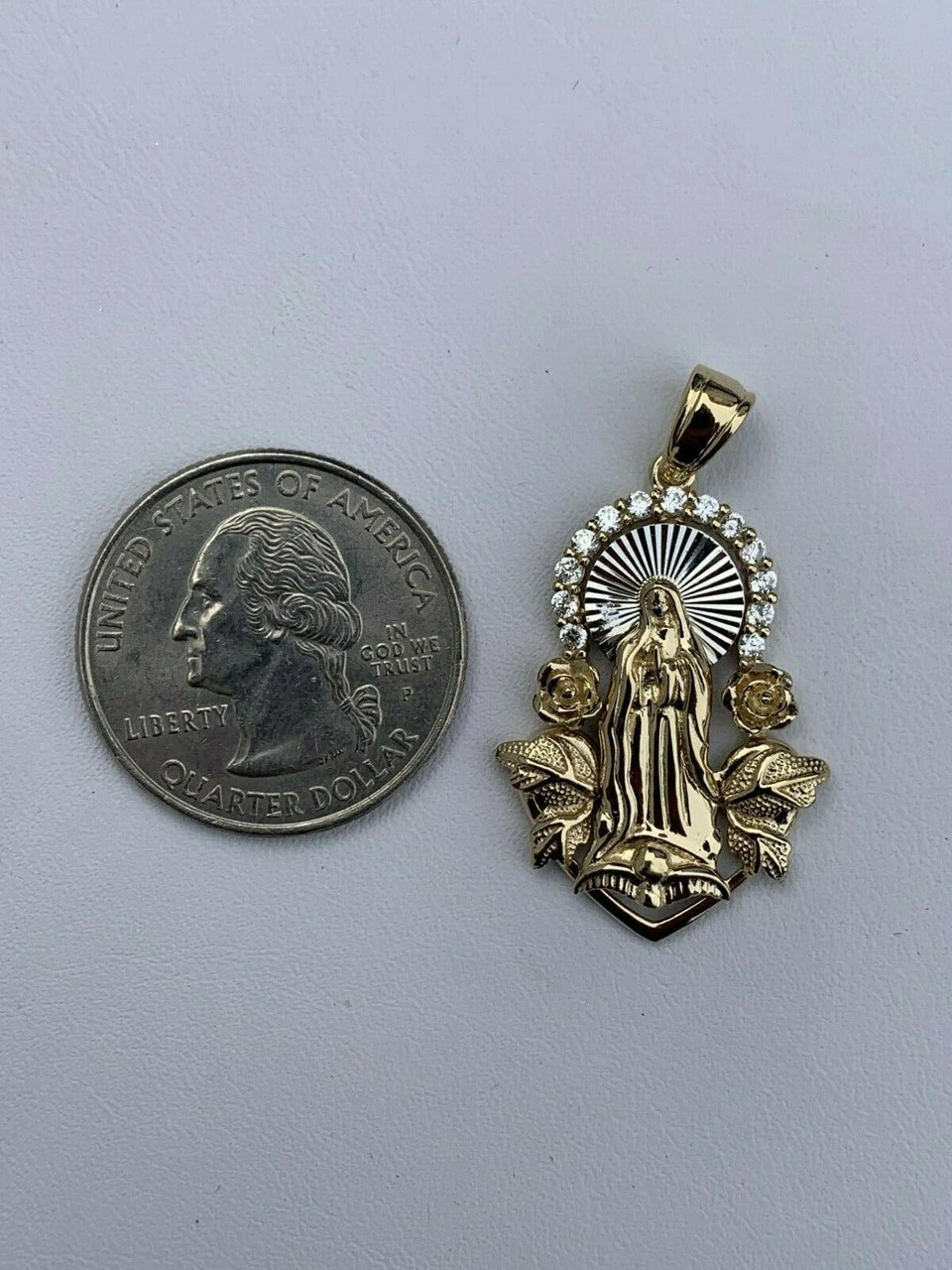 Real 14k Yellow Gold Over 925 Silver Virgin Mary Pendant Iced Hip Hop Men Ladies 7 Real 14k Yellow Gold Over 925 Silver Virgin Mary Pendant Iced Hip Hop Men Ladies - Image 5