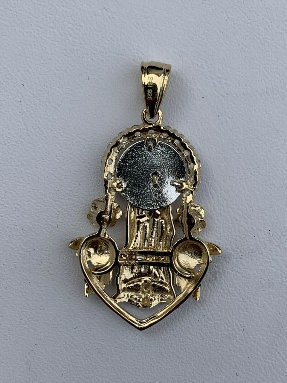 Real 14k Yellow Gold Over 925 Silver Virgin Mary Pendant Iced Hip Hop Men Ladies 5 Real 14k Yellow Gold Over 925 Silver Virgin Mary Pendant Iced Hip Hop Men Ladies - Image 3