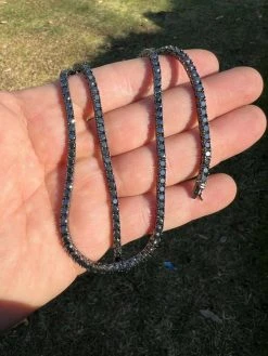 REAL 3mm Black MOISSANITE Tennis Chain Necklace - Passes Diamond Tester 14-24" 15 REAL 3mm Black MOISSANITE Tennis Chain Necklace - Passes Diamond Tester 14-24" -Harlem Bling Shop harlembling real 3mm black moissanite tennis chain necklace passes diamond tester 14 24 59309.1664357522