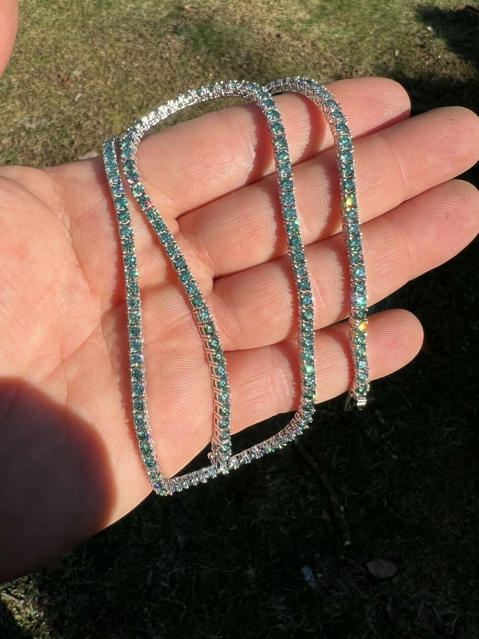 REAL 3mm Blue Green MOISSANITE Tennis Chain Necklace - Pass Diamond Test 14-24" 9 REAL 3mm Blue Green MOISSANITE Tennis Chain Necklace - Pass Diamond Test 14-24" - Image 7