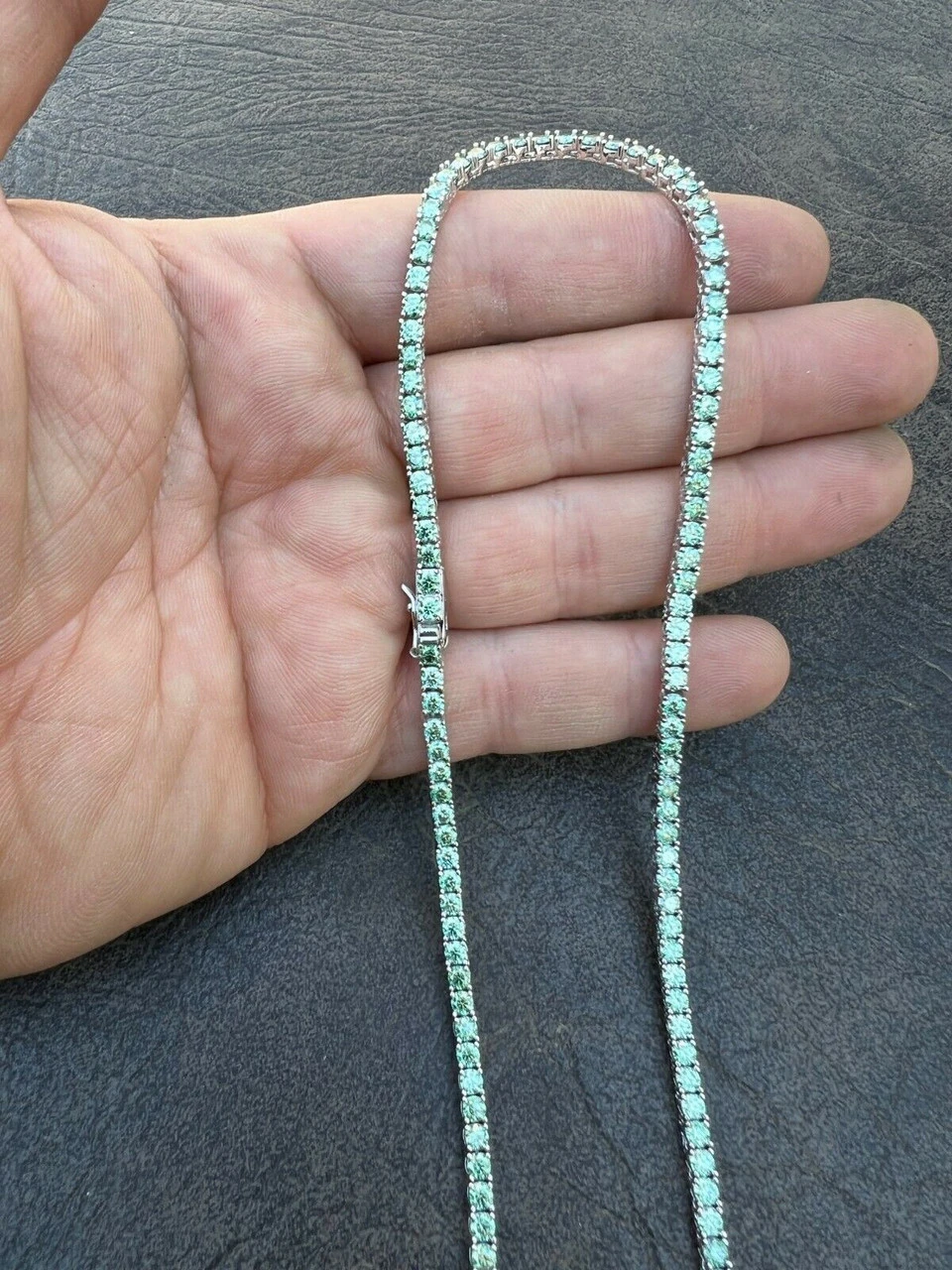 REAL 3mm Blue Green MOISSANITE Tennis Chain Necklace - Pass Diamond Test 14-24" 7 REAL 3mm Blue Green MOISSANITE Tennis Chain Necklace - Pass Diamond Test 14-24" - Image 5