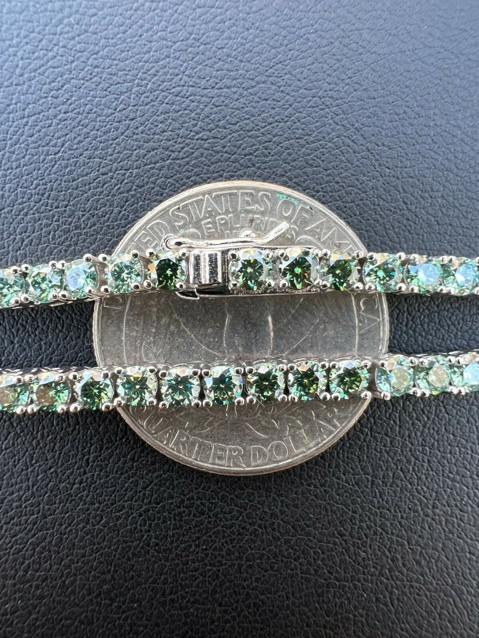 REAL 3mm Blue Green MOISSANITE Tennis Chain Necklace - Pass Diamond Test 14-24" 6 REAL 3mm Blue Green MOISSANITE Tennis Chain Necklace - Pass Diamond Test 14-24" - Image 4
