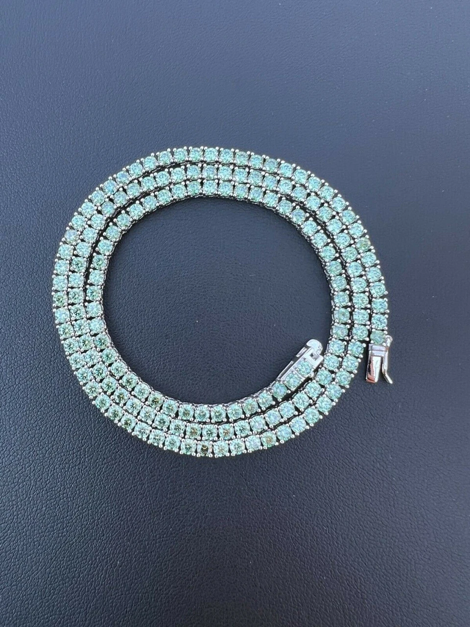 REAL 3mm Blue Green MOISSANITE Tennis Chain Necklace - Pass Diamond Test 14-24" 14 REAL 3mm Blue Green MOISSANITE Tennis Chain Necklace - Pass Diamond Test 14-24" - Image 12